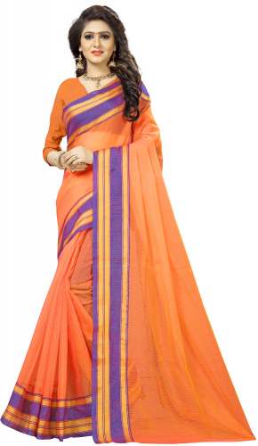 Nena Fashion Women's orange Cotton Saree(padmavti)