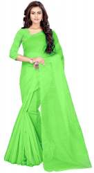 Nena Fashion Women's parrot green Cotton net Saree