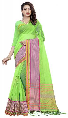 Nena Fashion Women's parrot green  Cotton Saree