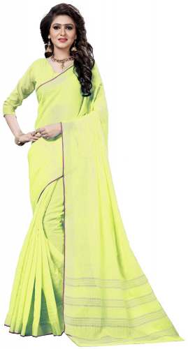 Nena Fashion Women's parrot green linen  Saree