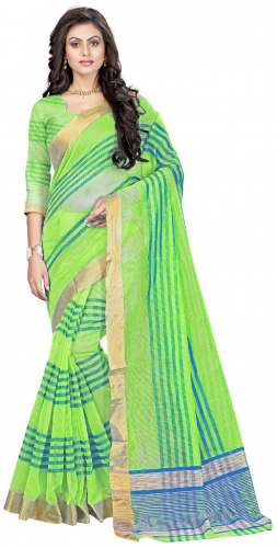 Nena Fashion Women's parrot green net Cotton Saree