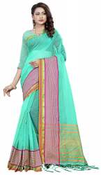Nena Fashion Women's rama green Cotton Saree