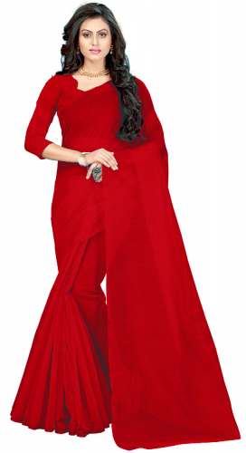Nena Fashion Women's red Cotton net  Saree