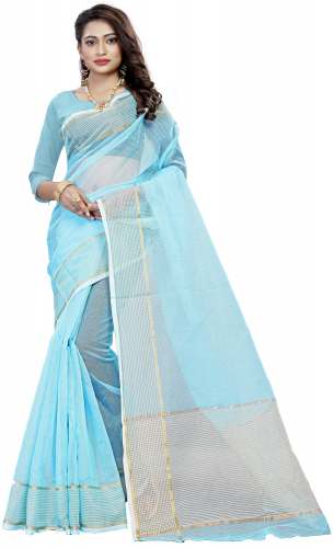 Nena Fashion Women's  sky blue Color Cotton  Saree
