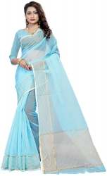 Nena Fashion Women's  sky blue Color Cotton  Saree