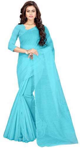 Nena Fashion Women's sky blue Cotton net  Saree