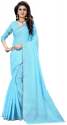 Nena Fashion Women's sky blue linen Cotton Saree