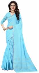 Nena Fashion Women's sky blue linen Cotton Saree