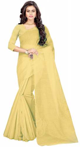 Nena Fashion Women's white chiku Cotton net  Saree