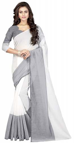 Nena Fashion Women's white grey Cotton Sare 