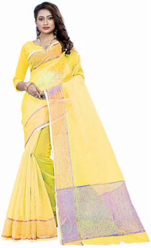 Nena Fashion Women's  yellow Color Cotton  Saree