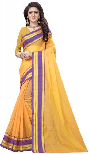Nena Fashion Women's yellow Cotton Saree(padmvati)