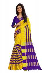 Nena Fashion Women's  yellow purple Cotton Saree