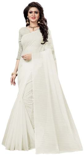 Nena Fashion Women white Cotton Saree(small chex)