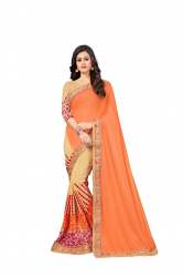 Nplash Fashion Women's orange saree(lycra)