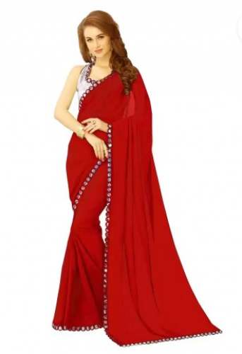 Buy Poly Georgette Saree Red Glory Fashion Saree