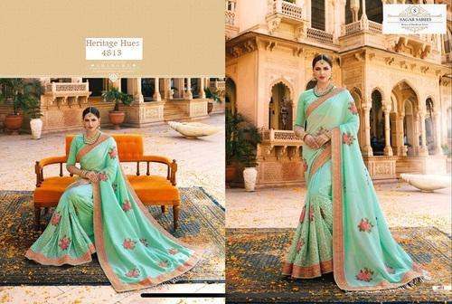 Silk embroidery work saree by Sagar Sarees