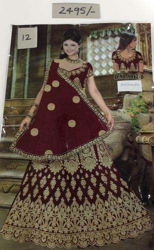 velvet zardozi work wedding lehenga by Sagar Sarees