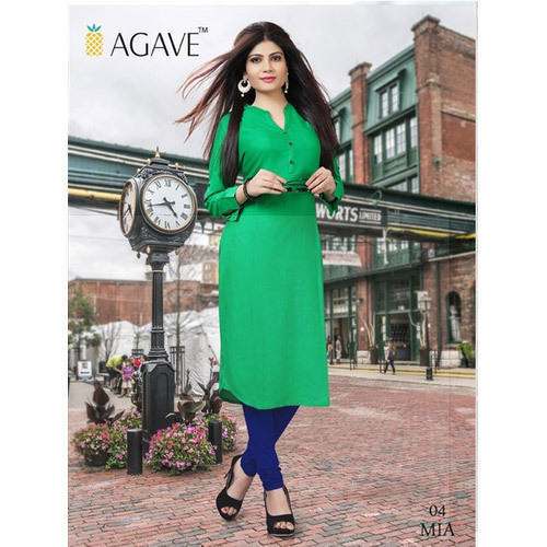 Casual Green Cotton Plain Kurti  by AMS Craft PVT LTD