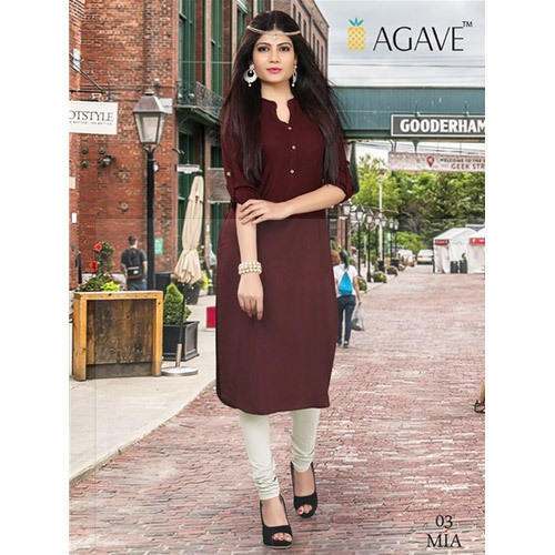 Fancy Plain Brown Rayon Kurti  by AMS Craft PVT LTD