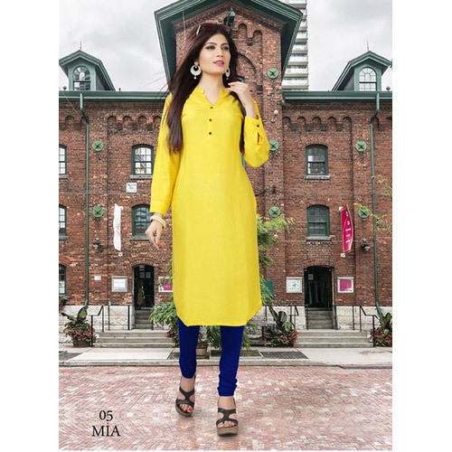 Rayon Yellow plain Casual wear kurti  by AMS Craft PVT LTD