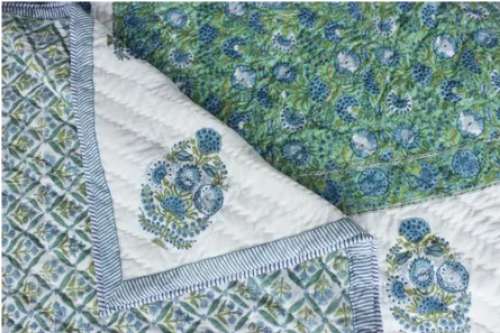 Jaal Hand Block Print Double Bed Quilt  by Indus Art And Emporium