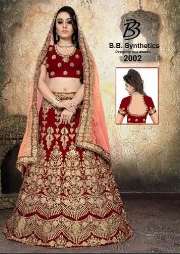 New Collection Red Velvet Embroidery Lehenga  by B B Synthetics
