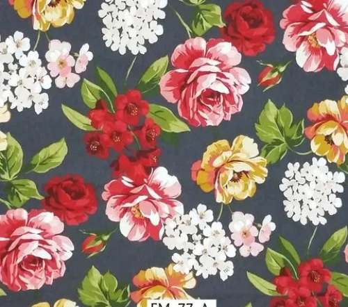 Flower Printed Satin Fabric  by B S Silks