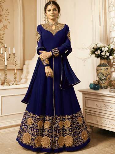 Georgette Blue Color Semi Stitched Salwar Suit