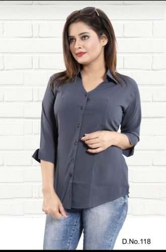 Collar Neck Plain Formal Ladies Shirt 