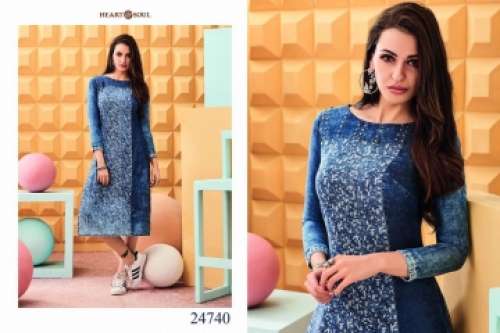 Printed Denim Kurtis  by Chakudee