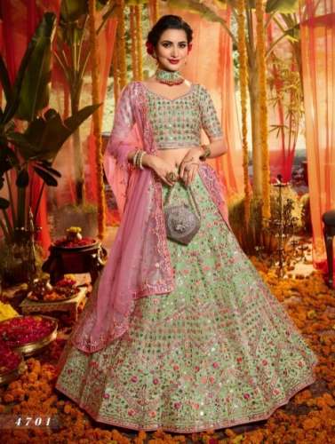 Green zari wrok semi stitched lehenga choli