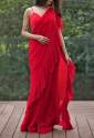 Ruffel Georgette Red Saree
