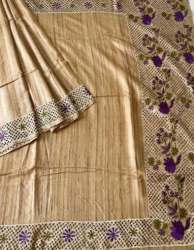 Beautiful Ghicha Silk Tussar Cut Work Saree 