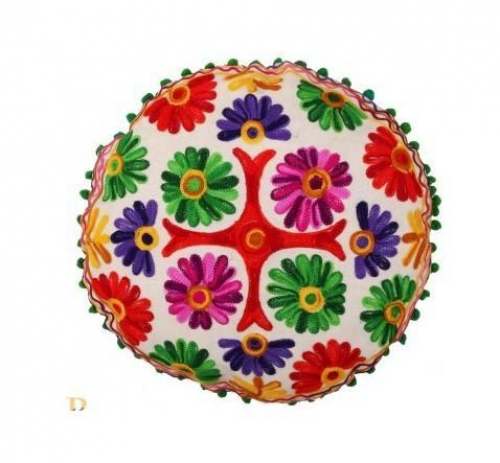 Kashida Work Round Cushion Cover