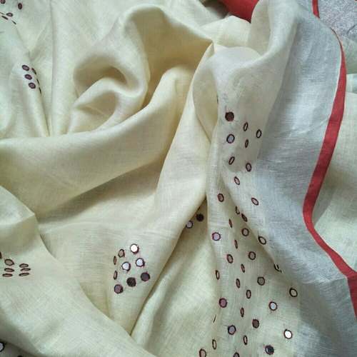 Linen Mirror Work Saree for Ladies by Pinwheel Online Private Limited