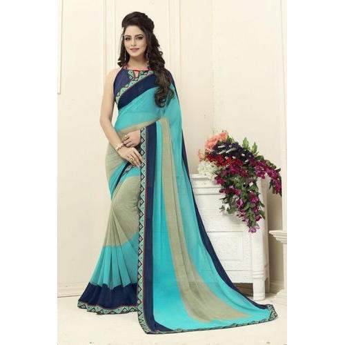 Sky Blue georgette printed saree by Laxmipooja Textiles