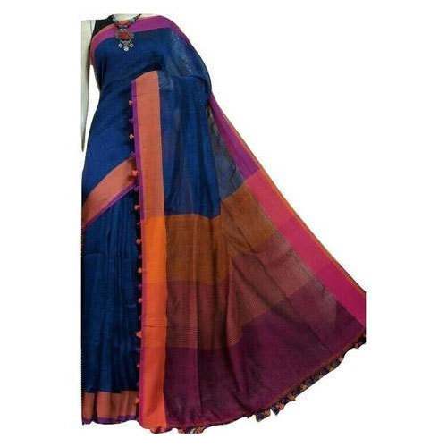Fancy Handloom Cotton Plain Saree by Anjali Merchandise