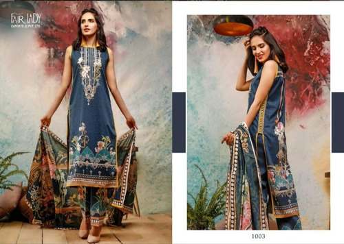 Blue Printed Cotton Dress Material  by Eyra Fashions