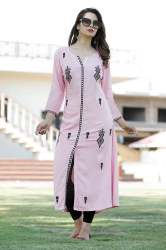 Light Pink Printed Straight Kurti 