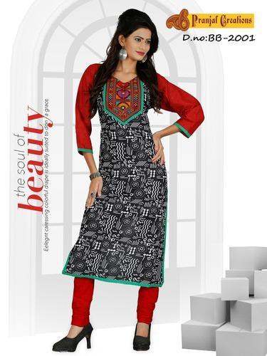 Straight Cotton Printed Kurti by Pranjal by Pranjal Creations