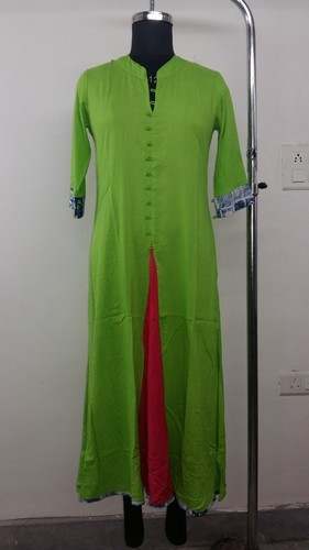 Long Front Slit Plain Kurti by ACS Impex