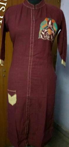 Round neck Plain brown Cotton Kurti by ACS Impex