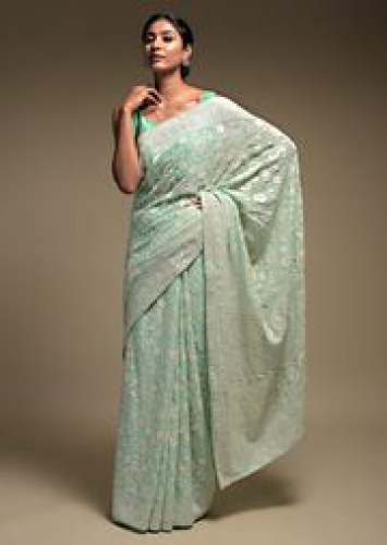 New Arrival Lucknowi Chikan Mint Green Color Saree