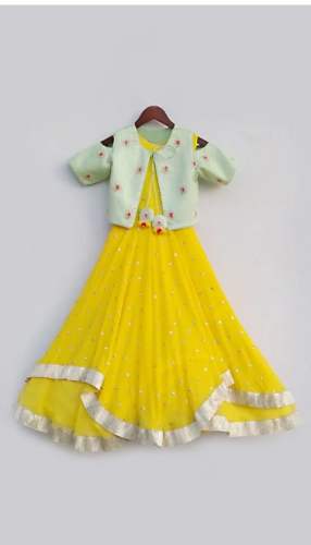 Party Wear Yellow High Low Gown For Kids by Kalki Fashion