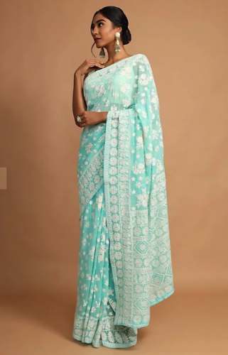 Sky Blue Lucknowi Saree