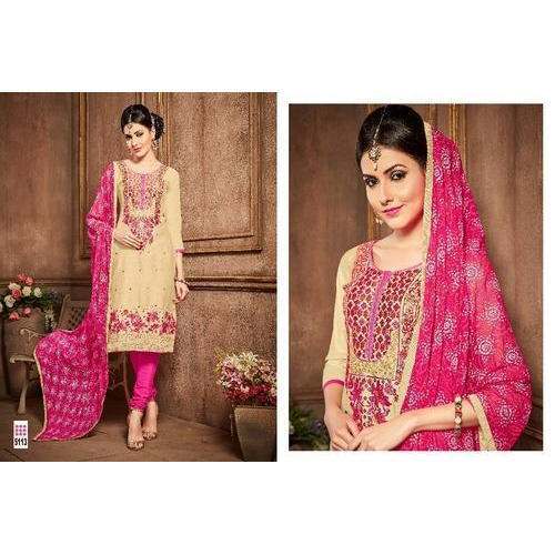 Embroidery work casual suits by Akchra Trading Pvt Ltd