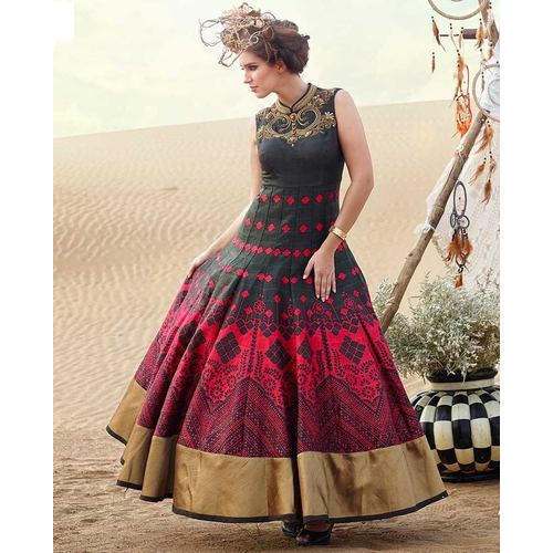 Printed long designer sleeve less gown