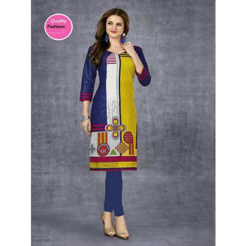 Ladies yellow-blue Cotton Kurti