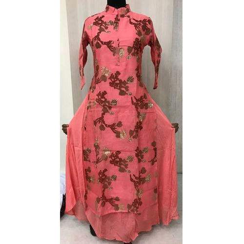 Fancy Chanderi Long Kurti For Ladies 